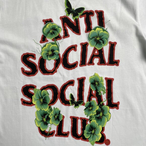 Anti Social Social Club White T Shirt With Green Leaves And Red Flowers Print - Picture 5 of 5
